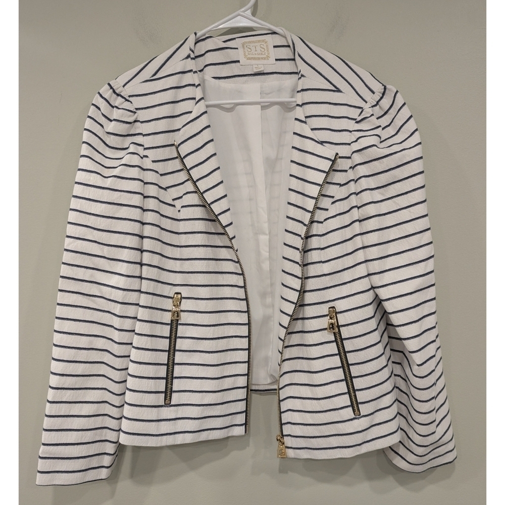 Sail To Sable STS Striped Navy White Blazer Size Large